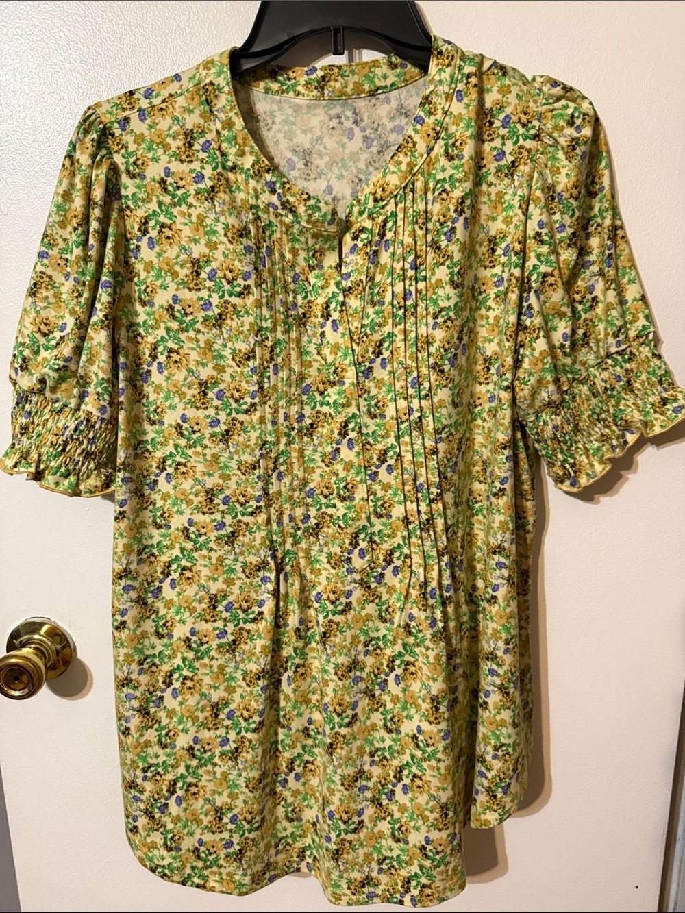 Yellow Floral Pintuck Blouse
